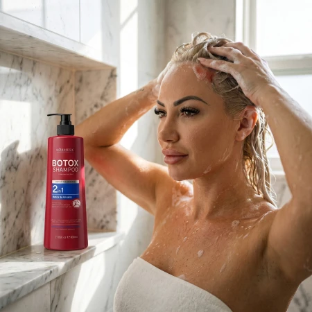 Mycie włosów z użyciem Kormesic Botox Shampoo 2w1 Botox &amp; Keratin 800 ml