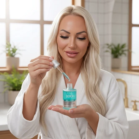 Kobieta stosująca Anua PDRN Hyaluronic Acid Capsule 100 Serum 30 ml podczas pielęgnacji twarzy