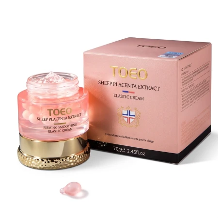 TOEO Sheep Placenta Extract Elastic Cream 70 g – koreański ujędrniający krem do twarzy z ekstraktem z łożyska owczego i kapsułkami pielęgnacyjnymi.